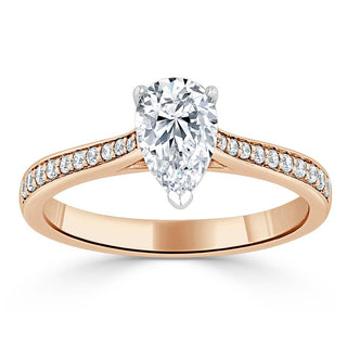 0.75 CT Pear Cut Solitaire Engagement Ring With Channel Pave Setting - Barbara Maison 