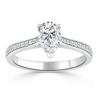 0.75 CT Pear Cut Solitaire Engagement Ring With Channel Pave Setting - Barbara Maison 