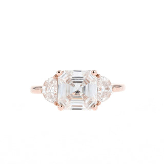 1.65 CT Asscher Cut Three Stone Moissanite Engagement Ring - Barbara Maison 