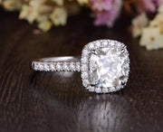 1.0 CT Cushion Cut Halo Moissanite Engagement Ring - Barbara Maison 