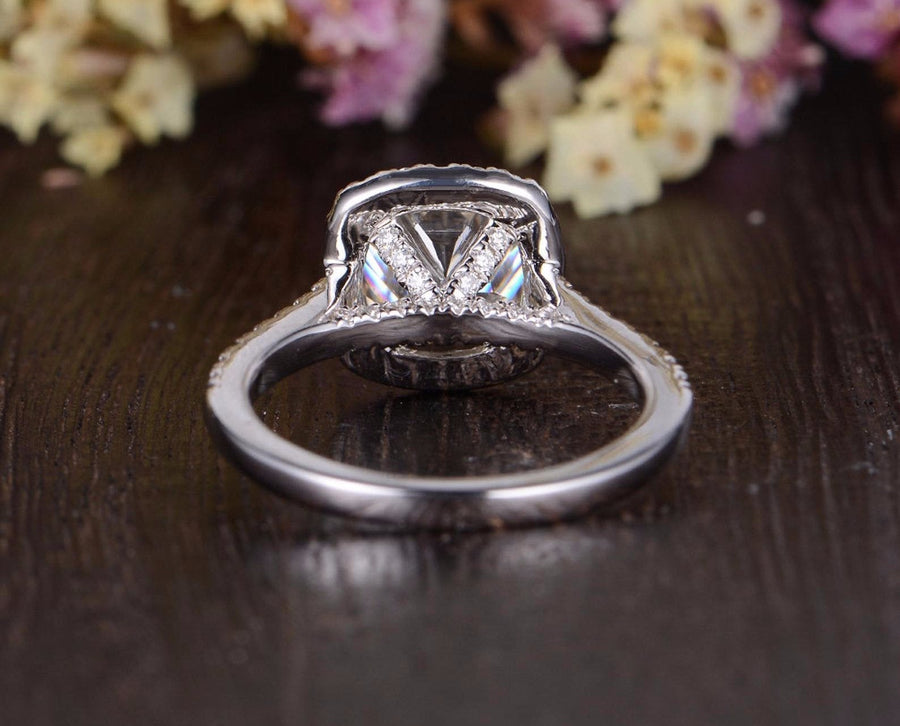 1.0 CT Cushion Cut Halo Moissanite Engagement Ring - Barbara Maison 