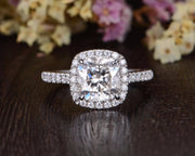 1.0 CT Cushion Cut Halo Moissanite Engagement Ring - Barbara Maison 