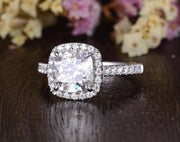 1.0 CT Cushion Cut Halo Moissanite Engagement Ring - Barbara Maison 