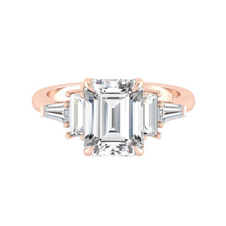 5.75 CT Emerald Cut 3 Stone Moissanite Engagement Ring - Barbara Maison 