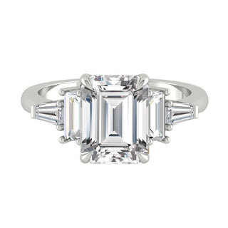 5.75 CT Emerald Cut 3 Stone Moissanite Engagement Ring - Barbara Maison 