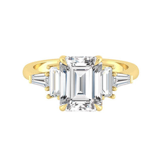 5.75 CT Emerald Cut 3 Stone Moissanite Engagement Ring - Barbara Maison 