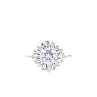 0.88 CT Round Cut Halo Moissanite Engagement Ring - Barbara Maison 