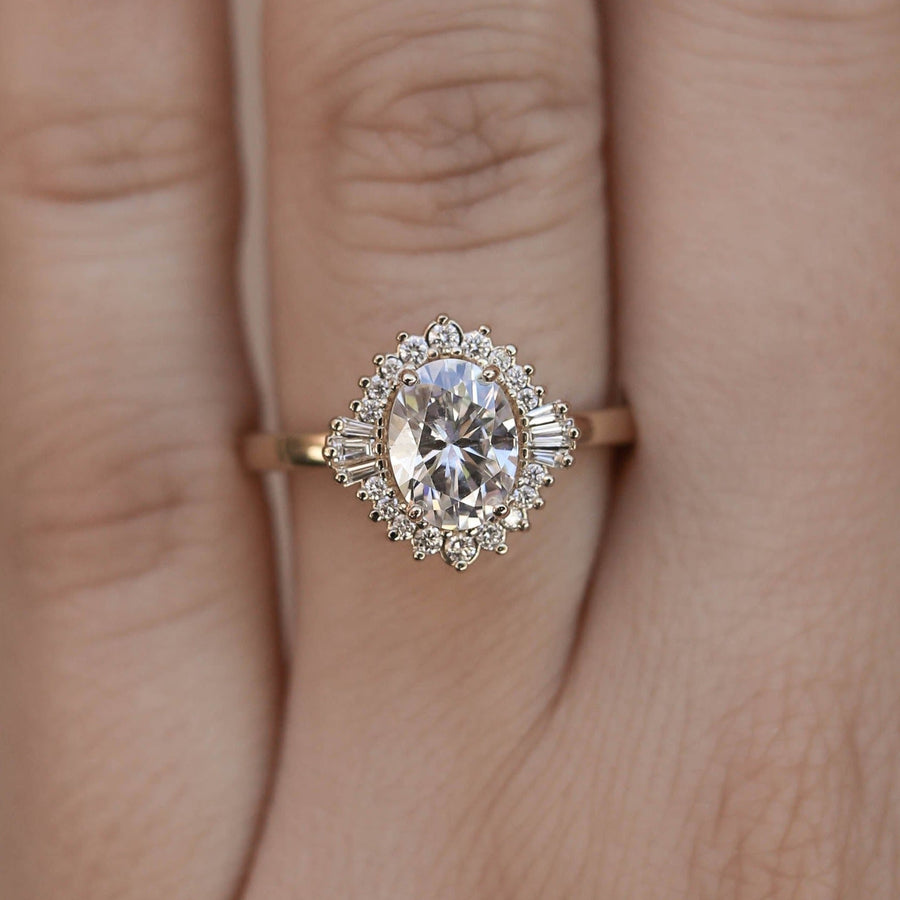 0.84 CT-1.33 CT Oval Cut Cluster Halo Moissanite Engagement Ring - Barbara Maison 