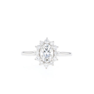 0.84 CT Oval Cut Halo Moissanite Engagement Ring - Barbara Maison 