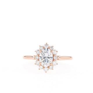 0.84 CT Oval Cut Halo Moissanite Engagement Ring - Barbara Maison 