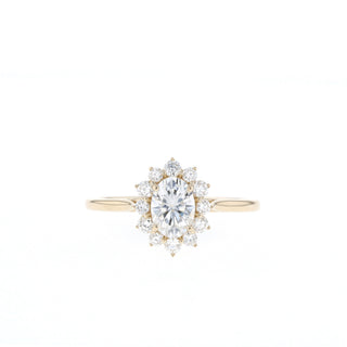 0.84 CT Oval Cut Halo Moissanite Engagement Ring - Barbara Maison 