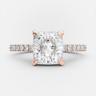 3.25 CT Cushion Solitaire & Pave Moissanite Engagement Ring - Barbara Maison 