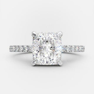 3.25 CT Cushion Solitaire & Pave Moissanite Engagement Ring - Barbara Maison 