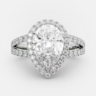 2.25 CT Pear Halo & Split Shank Moissanite Engagement Ring - Barbara Maison 