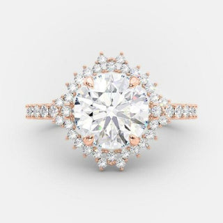 2.0 CT Round Cut Cluster Halo Style Moissanite Engagement Ring - Barbara Maison 