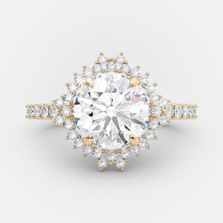 2.0 CT Round Cut Cluster Halo Style Moissanite Engagement Ring - Barbara Maison 