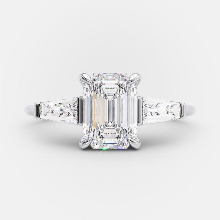 2.23 CT Emerald Cut Three Stone Moissanite Engagement Ring - Barbara Maison 