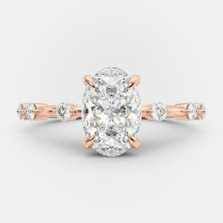 2.10 CT Oval Cut Solitaire & Dainty Pave Moissanite Engagement Ring - Barbara Maison 