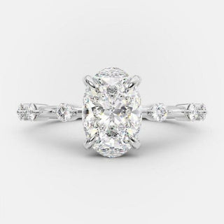 2.10 CT Oval Cut Solitaire & Dainty Pave Moissanite Engagement Ring - Barbara Maison 