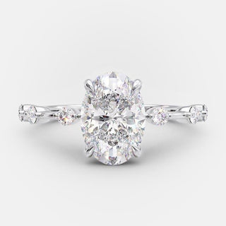 2.1 CT Oval Dainty Pave Moissanite Engagement Ring - Barbara Maison 