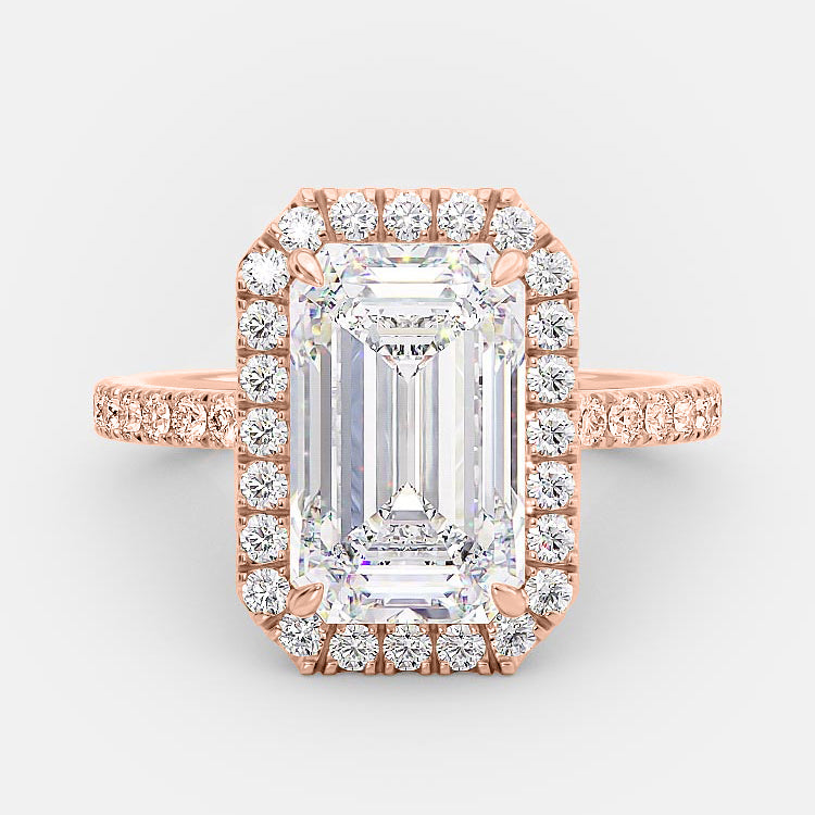 3.18 CT Emerald Cut Halo Style Moissanite Engagement Ring - Barbara Maison 