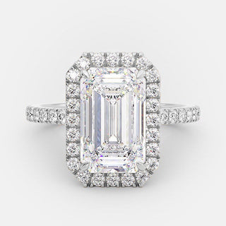 3.18 CT Emerald Cut Halo Style Moissanite Engagement Ring - Barbara Maison 