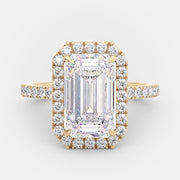 3.18 CT Emerald Cut Halo Style Moissanite Engagement Ring - Barbara Maison 