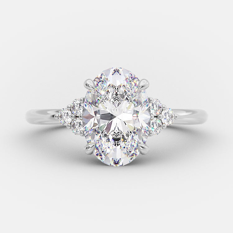 2.72 CT Oval Cut Cluster Setting Moissanite Engagement Ring - Barbara Maison 