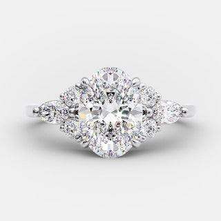 2.1 CT Oval Cut Cluster Style Moissanite Engagement Ring - Barbara Maison 