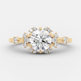 1.0 CT Round Cut Cluster Art Deco Style Moissanite Engagement Ring - Barbara Maison 