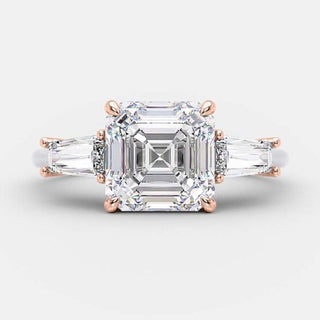 2.03 CT Asscher Cut Three Stone Moissanite Engagement Ring - Barbara Maison 