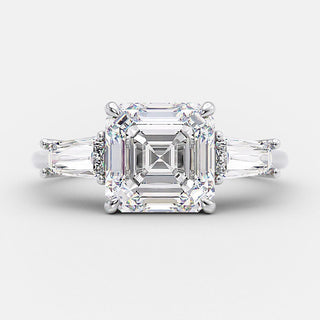 2.03 CT Asscher Cut Three Stone Moissanite Engagement Ring - Barbara Maison 