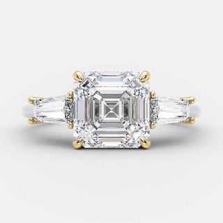 2.03 CT Asscher Cut Three Stone Moissanite Engagement Ring - Barbara Maison 