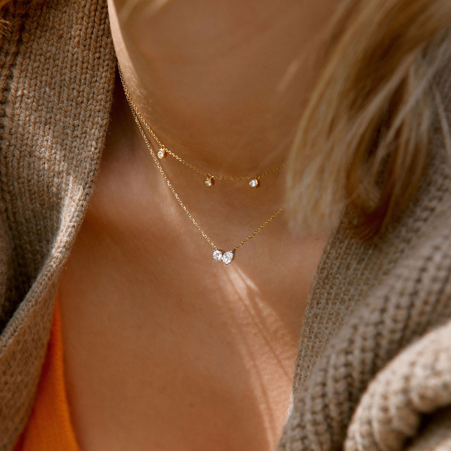 0.42 TCW Round & Pear Moissanite Diamond Two Stones Pendent Necklace - Barbara Maison 