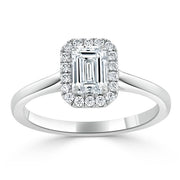 0.75 CT Emerald Cut Halo Moissanite Engagement Ring - Barbara Maison 