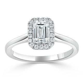 0.75 CT Emerald Cut Halo Moissanite Engagement Ring - Barbara Maison 