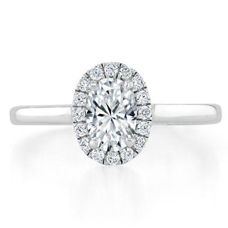 0.75 CT Oval Cut Halo Moissanite Engagement Ring - Barbara Maison 