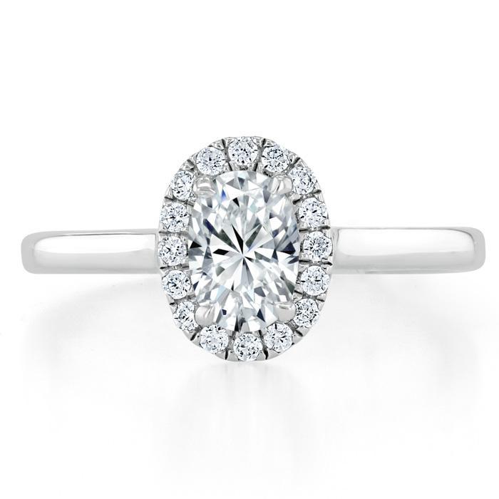 0.75 CT Oval Cut Halo Moissanite Engagement Ring - Barbara Maison 