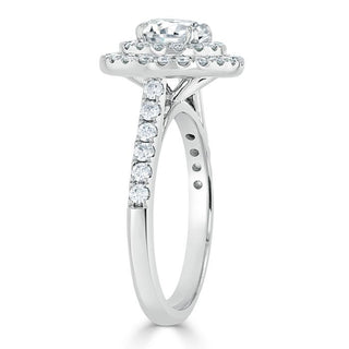 0.75 CT Round Cut Double Halo Moissanite Engagement Ring With Pave Setting - Barbara Maison 