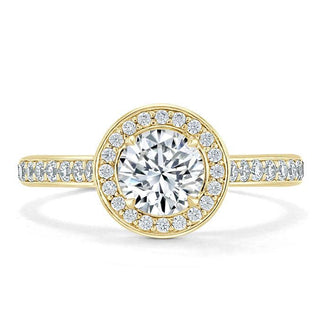 0.75 CT Round Cut Halo Pave Moissanite Engagement Ring - Barbara Maison 