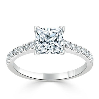 1.0 CT Princess Cut Solitaire Pave Setting Moissanite Engagement Ring - Barbara Maison 