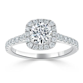 0.75 CT Round Cut Halo Pave Moissanite Engagement Ring - Barbara Maison 