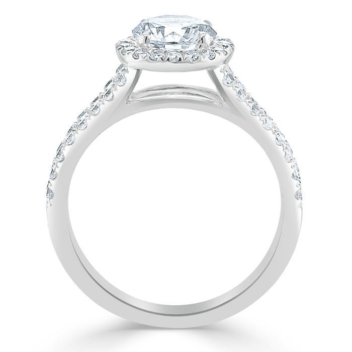 1.35 Round Cut Halo Split Shank Setting Moissanite Engagement Ring - Barbara Maison 