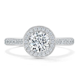 0.75 CT Round Cut Halo Pave Moissanite Engagement Ring - Barbara Maison 