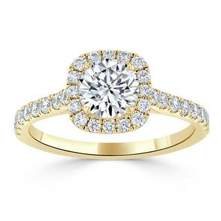 0.75 CT Round Cut Halo Pave Moissanite Engagement Ring - Barbara Maison 