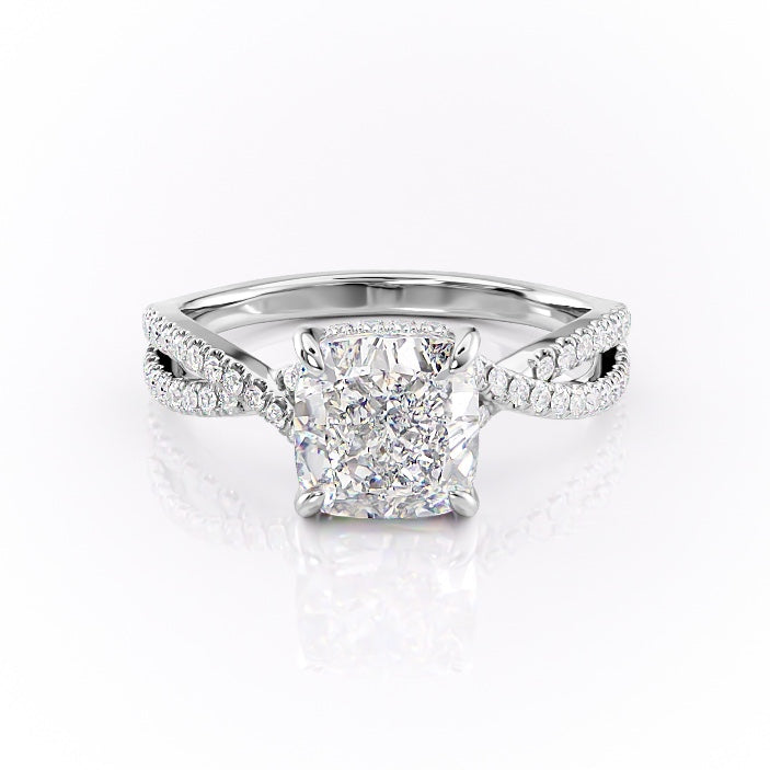 2.15 CT Cushion Cut Criss Cross Pave Moissanite Engagement Ring - Barbara Maison 