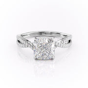 2.15 CT Cushion Cut Criss Cross Pave Moissanite Engagement Ring - Barbara Maison 