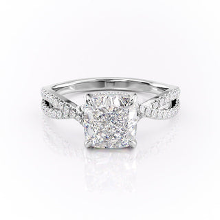 2.15 CT Cushion Cut Criss Cross Pave Moissanite Engagement Ring - Barbara Maison 