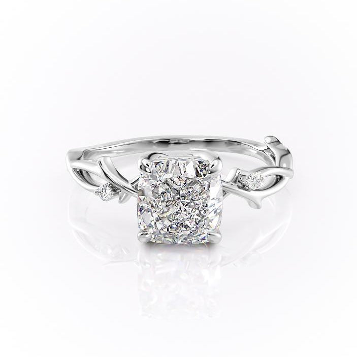 2.54 CT Cushion Cut Twig Style Pave Moissanite Engagement Ring - Barbara Maison 