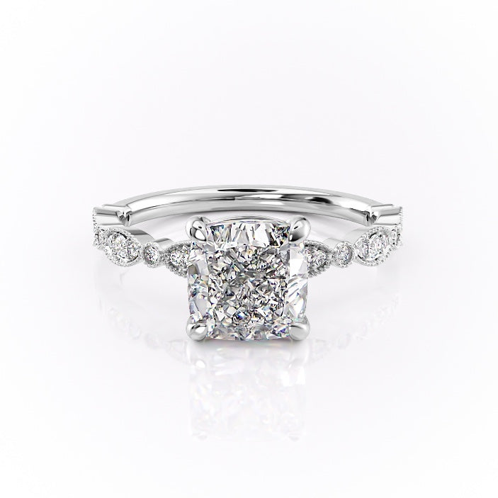 2.15 CT Cushion Cut Pave Moissanite Engagement Ring - Barbara Maison 